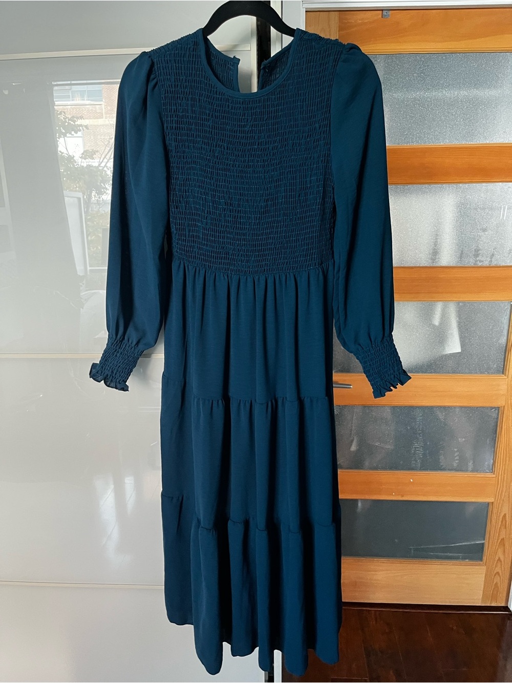 Teal smoked midi dress